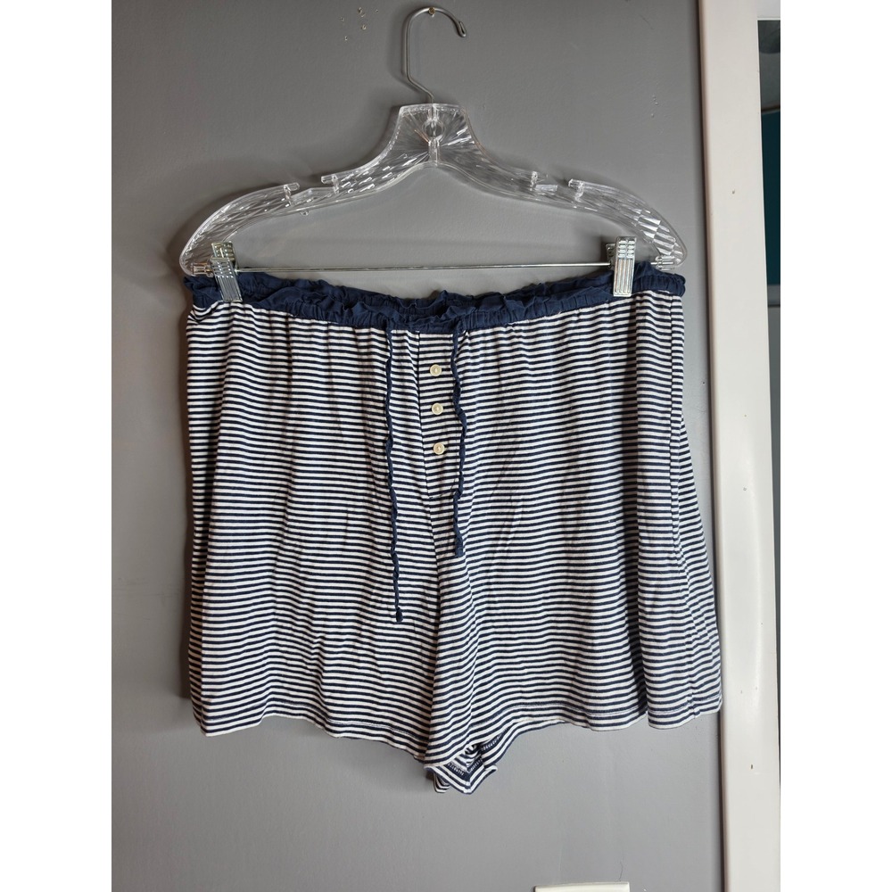 J.Crew Navy White Striped Pajama Shorts Ruffle Waist Drawstring Large